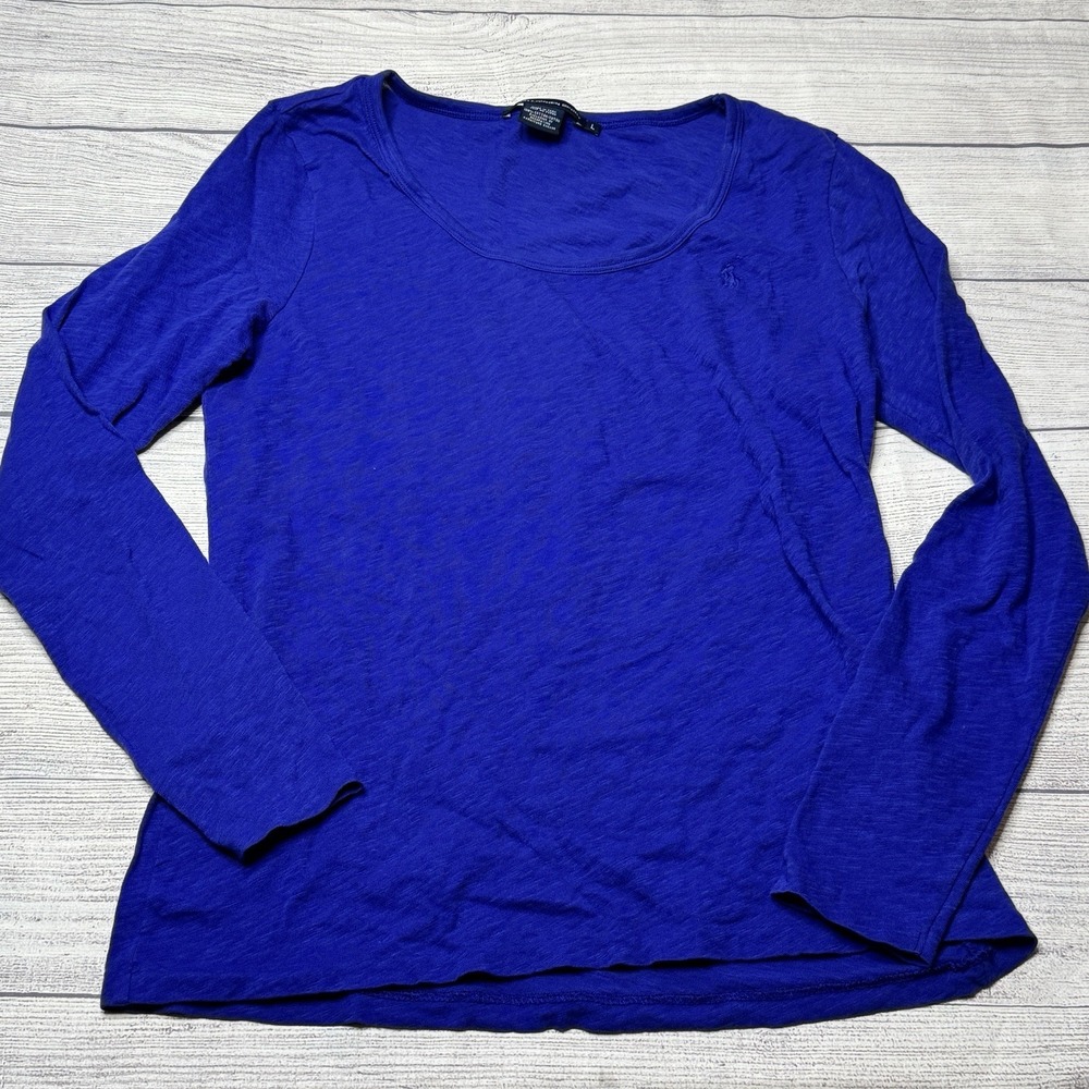 Ralph Lauren Sport T-Shirt Women Large Purple Long Sleeve Round Scoop Neck
